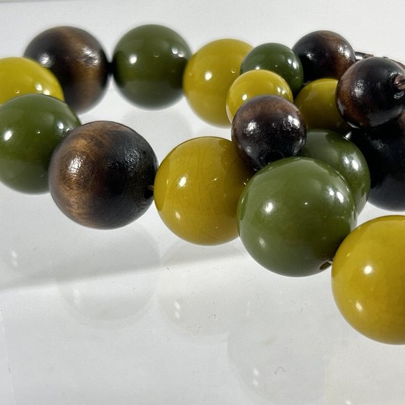 Chunky Beaded Necklace Green Brown Fall Colors 23" Brown Green - Picture 3 of 8